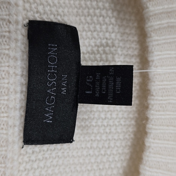 {Magaschoni} Mens 100% Cashmere Cream Fairisle Pullover Sweater - Large - Picture 13 of 15